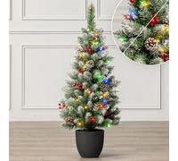 Christow Pre-Lit Pine Cone & Berry Christmas Tree, 50 Dual-Colour LEDs, 3ft | Warm White to Multi-Colour, 5 Flash Modes, Frosted Tips, Battery Powered, 6-Hour Timer, Pre-Potted, Indoor & Covered Outdoor