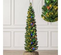 Christow Pre Lit Slim Pencil Christmas Tree Colour Switch & Timer 5ft 6ft 7ft in Green Christow Green 5ft
