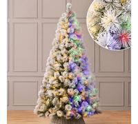 Christow Pre-Lit Valmorel Flocked Christmas Tree Colour Changing LEDs 5ft-8ft | Size: 7ft Christow Multicolor 7ft