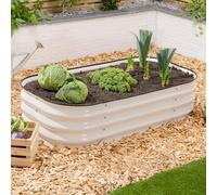 CHRISTOW Rectangle Raised Garden Bed - 120cm x 60cm x 30cm, Cream Galvanised Steel Planter, Open Base for Drainage, Outdoor Grow Bed for Plants, Flowers & Vegetables, Protective Rubber Rim