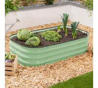 CHRISTOW Rectangle Raised Garden Bed - 120cm x 60cm x 30cm, Sage Green Galvanised Steel Planter, Open Base for Drainage, Outdoor Grow Bed for Plants, Flowers & Vegetables, Protective Rubber Rim