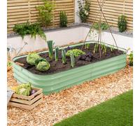 CHRISTOW Rectangle Raised Garden Bed - 180cm x 90cm x 30cm, Sage Green Galvanised Steel Planter, Open Base for Drainage, Outdoor Grow Bed for Plants, Flowers & Vegetables, Protective Rubber Rim