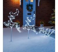Christow Reindeer Sleigh Light Outdoor Christmas Decoration 3D LED Xmas Silhouette 3m in Cool White Christow Cool White