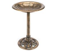 CHRISTOW Resin Bird Bath, Round Bowl Design, Bronze | Classic Round Bowl, Rustic Metal-Effect Finish, Weather-Resistant Resin, Ground Pegs Included, Garden Bird Bath