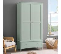 CHRISTOW Sage Green Double Wardrobe with Drawer, 2 Door Storage Cupboard, Modern Wooden MDF Bedroom Furniture, Clothes Rail, Shelf, Brushed Chrome Handles, Soft Shut Hinges (185cm x 94.5cm x 50cm)