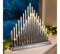 CHRISTOW Silver Candle Bridge Tower Christmas Decoration, Battery Operated with Timer, 33 Warm White LED Window Light