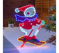 CHRISTOW Skiing Snowman Christmas Light Outdoor Decoration, Energy Efficient LED Rope Light, Freestanding Multi Coloured Silhouette, Mains Operated (96cm)