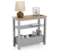 Christow Slim Console Table Oak-Effect Top Shelf & Storage Grey H60Cm X W65Cm X D28Cm