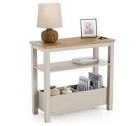 Christow Slim Console Table Oak-Effect Top Shelf & Storage Pebble H60Cm X W65Cm X D28Cm