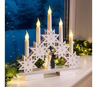 Christow Snowflake Christmas Candle Bridge, 5 LED Candles, Timer, White | Wooden Arch with Winter Forest Scene, Warm White LEDs, 2 x AA Batteries (Not Included), Slim 5cm Depth