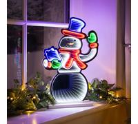 CHRISTOW Snowman Infinity Light, LED Tunnel Effect, Wooden Base | Snowman Christmas Decoration, 3D Infinity Effect, Multi-Colour LEDs, Double-Sided Display, Mains Powered