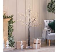Christow Snowy Twig Tree with Lights, 5ft | Pre-Lit Flocked Christmas Tree, 96 Warm White LEDs, Indoor & Outdoor Use, Mains Operated. Stand Included