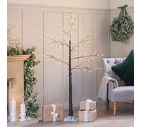 Christow Snowy Twig Tree with Lights, 6ft | Pre-Lit Flocked Christmas Tree, 120 Warm White LEDs, Indoor & Outdoor Use, Mains Operated. Stand Included