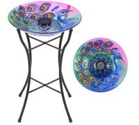 Christow Solar LED Glass Bird Bath, Peacock Design