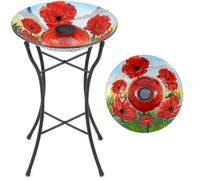 CHRISTOW Solar LED Glass Bird Bath, Poppy Design