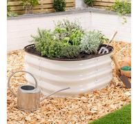 CHRISTOW Square Raised Garden Bed - 63cm x 63cm x 30cm, Cream Galvanised Steel Planter, Open Base for Drainage, Outdoor Grow Bed for Plants, Flowers & Vegetables, Protective Rubber Rim