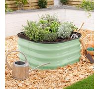 CHRISTOW Square Raised Garden Bed - 63cm x 63cm x 30cm, Sage Green Galvanised Steel Planter, Open Base for Drainage, Outdoor Grow Bed for Plants, Flowers & Vegetables, Protective Rubber Rim