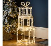 Christow Stacked Light Up Christmas Presents 3 X Warm White Led Parcels W/timer