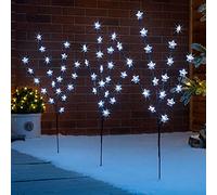 CHRISTOW Star Branch Path Lights, Outdoor Christmas Stake Pathway Decorations, White LED, Battery Operated with Timer (Set of 3 x 84cm)