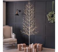 CHRISTOW White Twig Tree With Lights 7ft, Light Up Outdoor Christmas Tree, Pre Lit Indoor Birch, Warm White Micro LED, Mains Operated (424 LED)