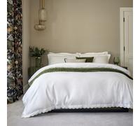 Christy Scallop Edge Super King Duvet Set | Luxury Cotton Sateen Quilt Cover Set | Contrasting Embroidered Trim | Smooth, Glossy Bedding | Matcha Green