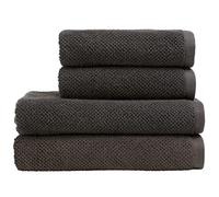 Christy Brixton Bath Towel Set | 2 Bath Towels 2 Hand Towels | Invigorating Textured Finish | Super Absorbent | 4 Piece Bathroom Towel Set | Liquorice Dark Grey