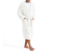 Christy Brixton Hooded Bath Robe | Stylish Textured Weave | Durable Tactile Design | Sustainably Manufactured | Men's Bathrobe | 100% Cotton Dressing Gown | Size Large | White Colour