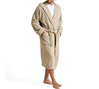 Christy Brixton Hooded Bath Robe | Stylish Textured Weave | Durable Tactile Design | Sustainably Manufactured | Men's Bathrobe | 100% Cotton Dressing Gown | Size Small | Pebble Colour