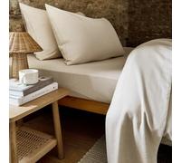 Christy Brushed Cotton Double Fitted Sheet | Warm Breathable Winter Bedding | 100% Brushed Cotton Flannel Bed Linen | Super Soft and Silky Finish | Oat Beige