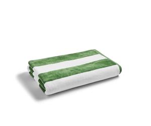 Christy Cabana Stripe Beach Towel | Extra Large | Sand Free | 100% Cotton | Luxury Super Soft Velour Front | Quick Dry Towelling Rear | 100cm x 180cm | Olive Green