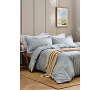 Christy Calder Stripe Double Duvet Set | 100% Cotton | Cool Crisp Cotton Percale | Heritage Inspired Varietaged Stripes Design | Blue and Brown