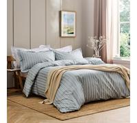 Christy Calder Stripe King Duvet Set | 100% Cotton | Cool Crisp Cotton Percale Bedding | Heritage Inspired Variegated Stripes Design | Pink and Green