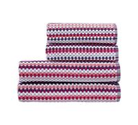 Christy Carnaby Stripe Bath Towel Set | 4 Pieces | 100% Combed Turkish Cotton | Retro Boho Design | Heavyweight 550GSM Bathroom Towel | Berry