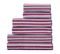 Christy Carnaby Stripe Family Towel Set | 6 Pieces | 100% Combed Turkish Cotton | Retro Boho Design | Heavyweight 550GSM Bathroom Towel | Berry