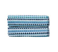 Christy Carnaby Stripe Hand Towel Set | 2 Pieces | 100% Combed Turkish Cotton | Retro Boho Design | Heavyweight 550GSM Bathroom Towel | Blue