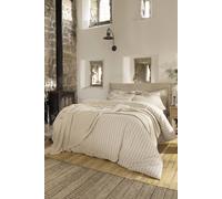 Christy Flannel Stripe Super King Duvet Set | 100% Brushed Cotton | Stripe Design Quilt Cover Set | Timeless Bedding | Cosy Relaxed Bed Linen | Oat Beige
