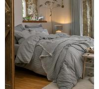 Christy Flannel Stripe Double Duvet Set | 100% Brushed Cotton | Stripe Design Quilt Cover Set | Timeless Bedding | Cosy Relaxed Bed Linen | Silver Grey