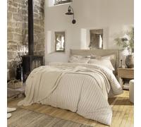 Christy Flannel Stripe King Duvet Set | 100% Brushed Cotton | Stripe Design Quilt Cover Set | Timeless Bedding | Cosy Relaxed Bed Linen | Oat Beige