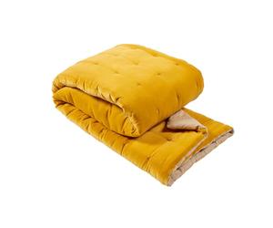 Christy Jaipur Luxury Quilted Throw | Silky Soft and Smooth Cotton Velvet | Generously Filled Plush Blanket | 140cm x 200cm | Turmeric Yellow