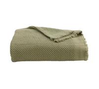 Christy Madeira Knitted Throw | Super Soft and Cosy | Delicated Fringed Trim Cotton | 140cm x 180cm | Forest Green