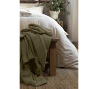Christy Madeira Knitted Throw | Super Soft and Cosy | Delicated Fringed Trim Cotton | 140cm x 180cm | Forest Green