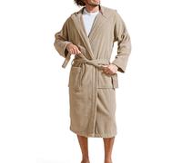 Christy Brixton Hooded Bath Robe | Stylish Textured Weave | Durable Tactile Design | Sustainably Manufactured | Men's Bathrobe | 100% Cotton Dressing Gown | Size X-Large | Pebble Colour