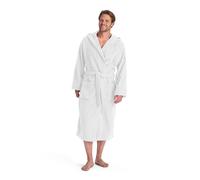 Christy Brixton Hooded Bath Robe | Stylish Textured Weave | Durable Tactile Design | Sustainably Manufactured | Men's Bathrobe | 100% Cotton Dressing Gown | Size Large | White Colour