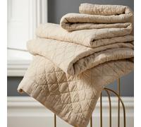 Christy Porto Warm Quilted Throw | Smooth and Soft | Diamond Pattern Design | 100% Cotton | 140cm x 180cm | Biscuit Beige