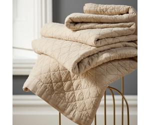 Christy Porto Warm Quilted Throw | Smooth and Soft | Diamond Pattern Design | 100% Cotton | 140cm x 180cm | Biscuit Beige
