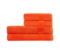 Christy Prism Bath Sheet Set | 4 pieces | Vibrant Colours | 100% Turkish Cotton | Super Soft and Fluffy | Quick Dry | 2 Bath Sheets 2 Hand Towels | Orangeade Orange