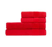 Christy Prism Bath Sheet Set | 4 pieces | Vibrant Colours | 100% Turkish Cotton | Super Soft and Fluffy | Quick Dry | 2 Bath Sheets 2 Hand Towels | Fire Engine Red