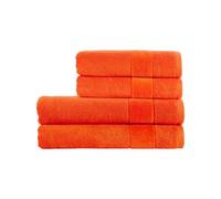 Christy Prism Bath Towel Set | 4 pieces | Vibrant Colours | 100% Turkish Cotton | Super Soft and Fluffy | Quick Dry | 2 Bath Towels 2 Hand Towels | Orangeade Orange