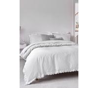 Christy Scallop Edge Double Duvet Set | Luxury Cotton Sateen Quilt Cover Set | Contrasting Embroidered Trim | Smooth, Glossy Bedding | Matcha Green