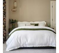 Christy Scallop Edge Double Duvet Set | Luxury Cotton Sateen Quilt Cover Set | Contrasting Embroidered Trim | Smooth, Glossy Bedding | Fire Red
